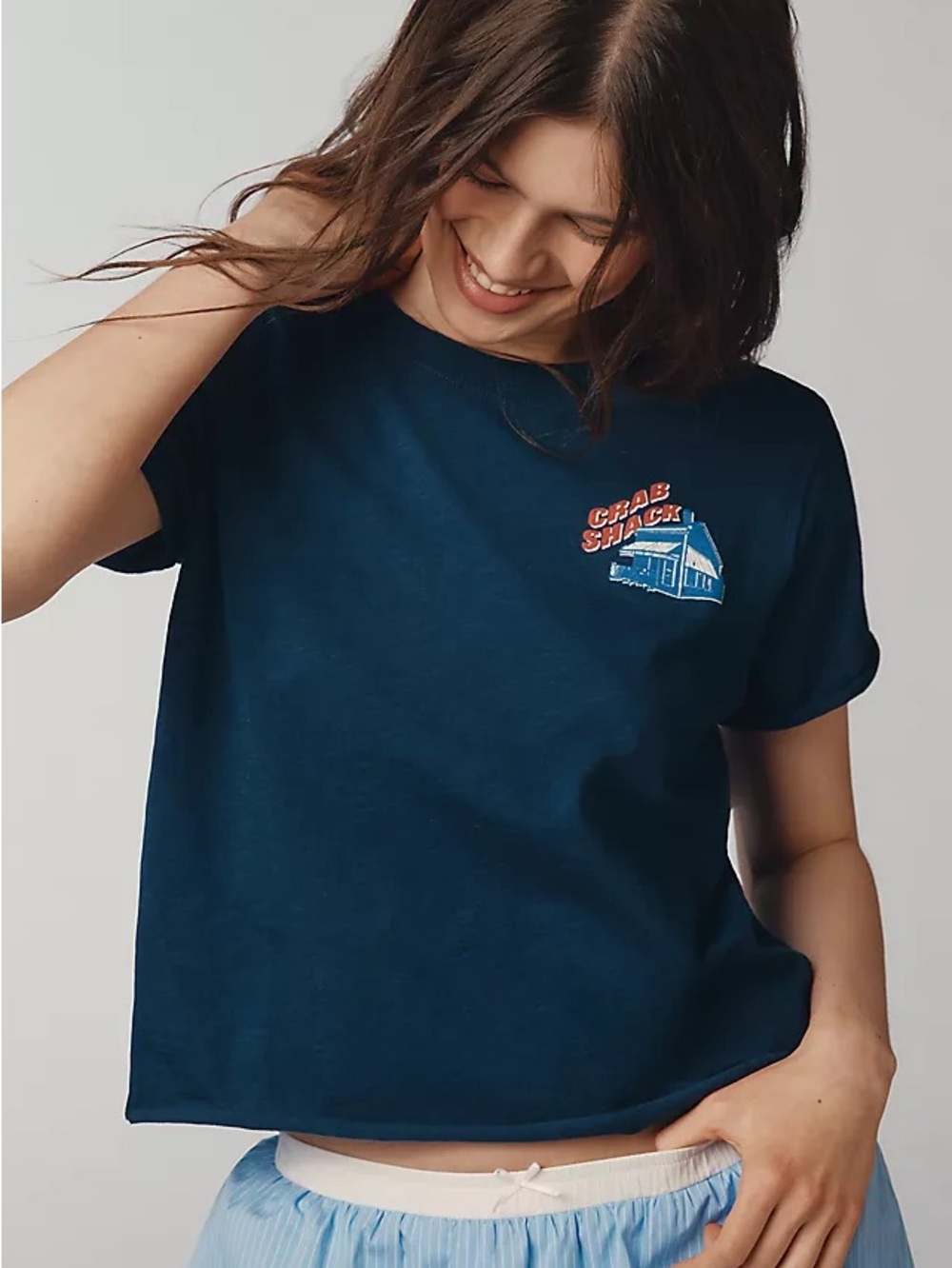 Maeve Navy Graphic Tee with Red & Blue Accent